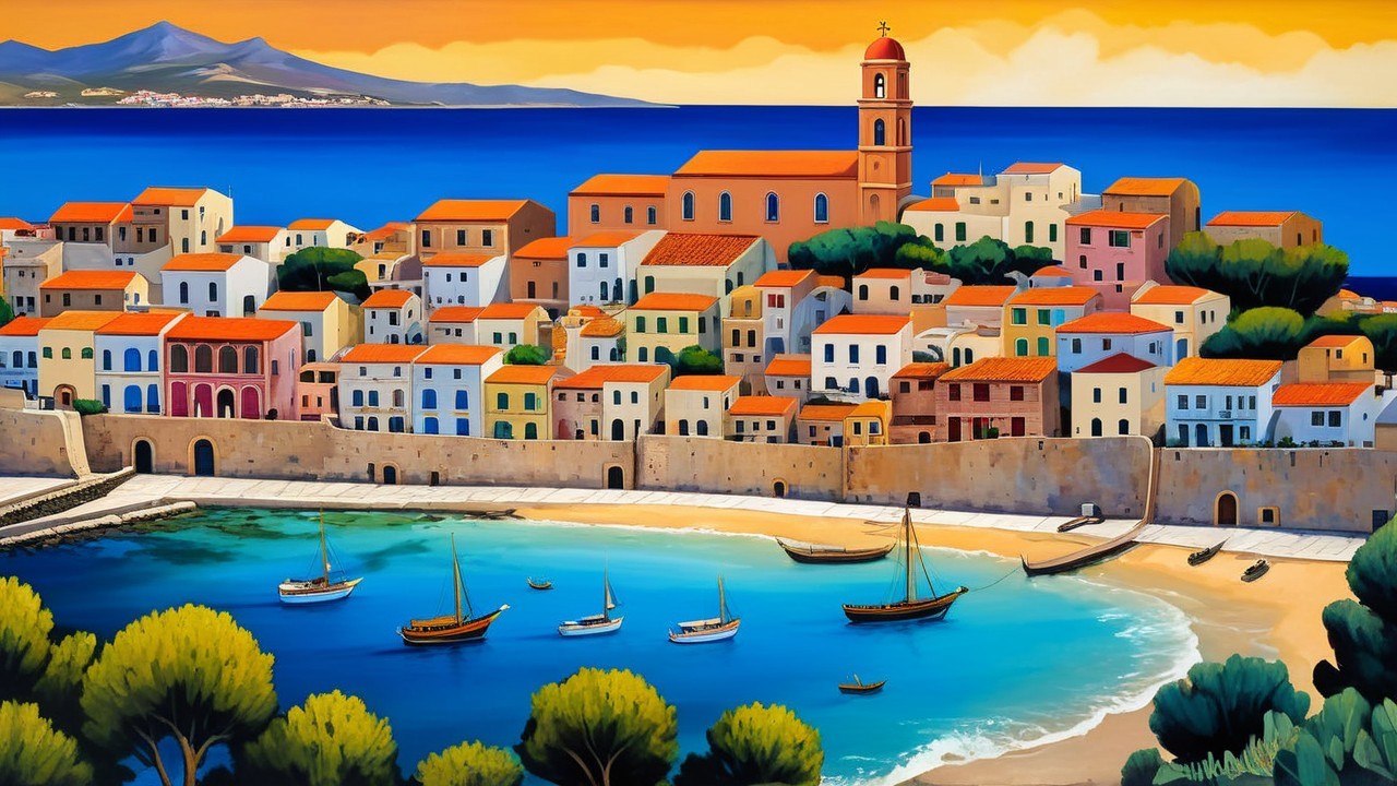 Vibrant Seaside Village with Mediterranean Charm