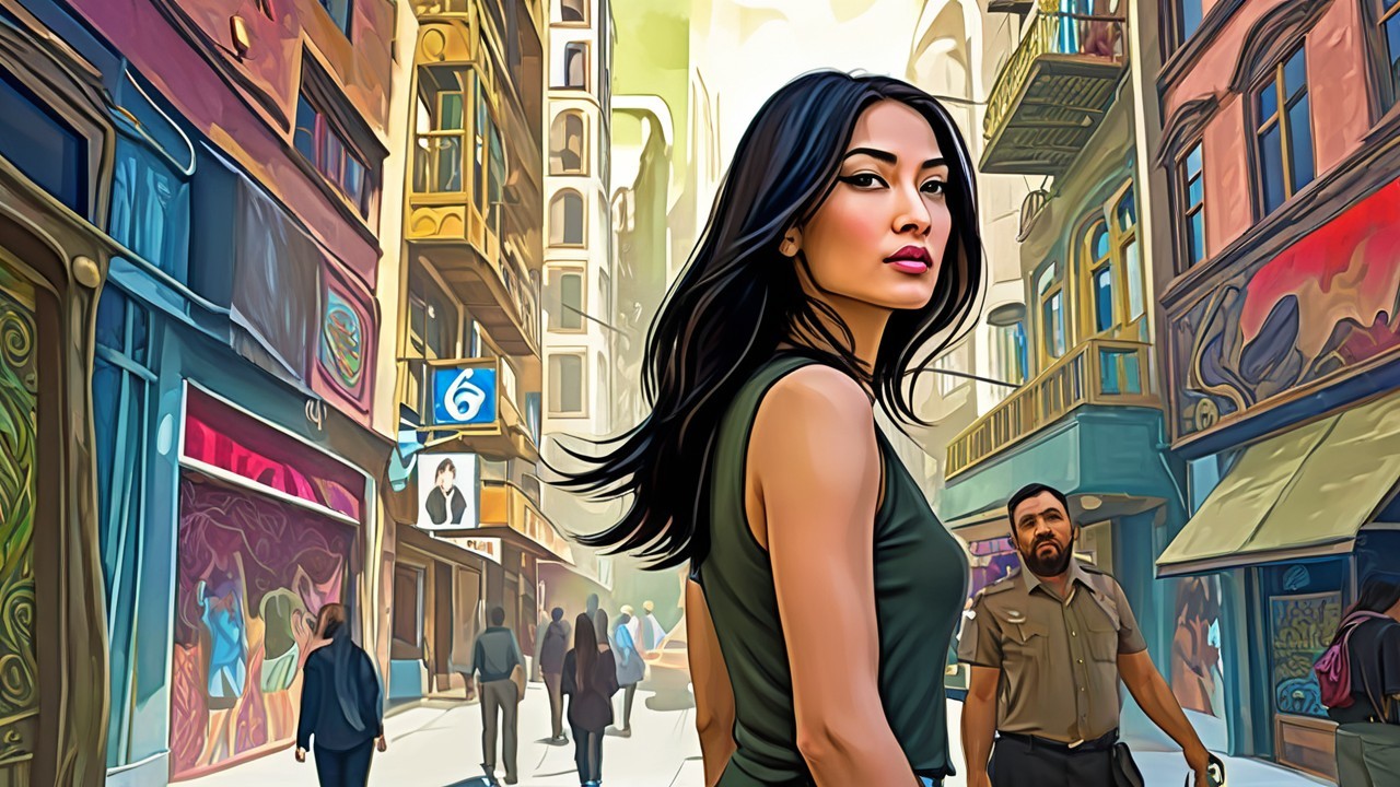 Confident Woman in Vibrant Urban Setting with Murals