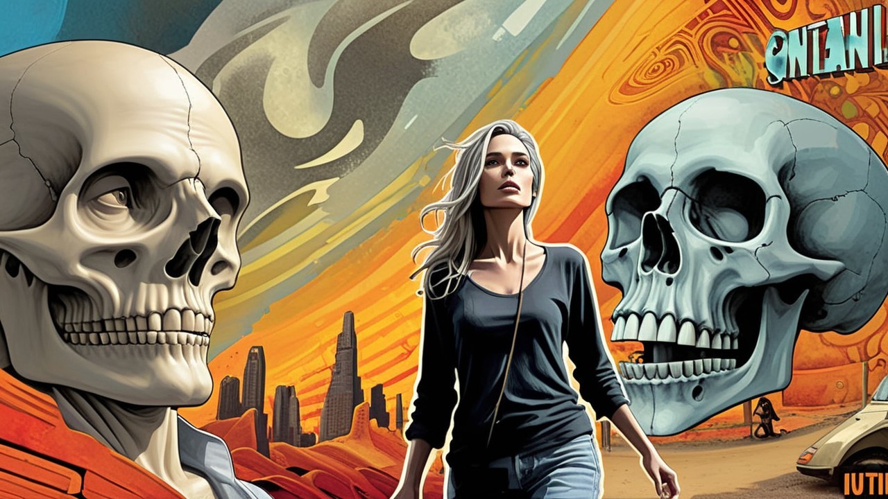 Digital painting of a woman in a desert landscape