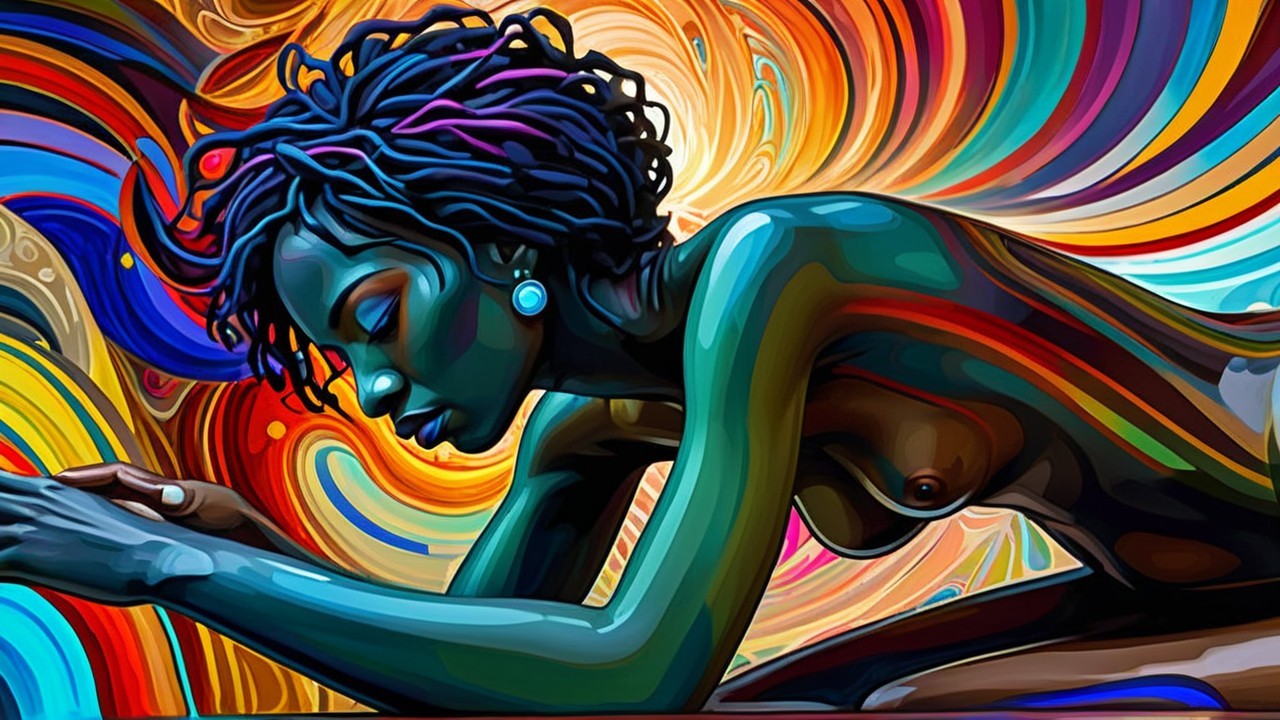 Abstract Side Profile of a Woman with Colorful Hair