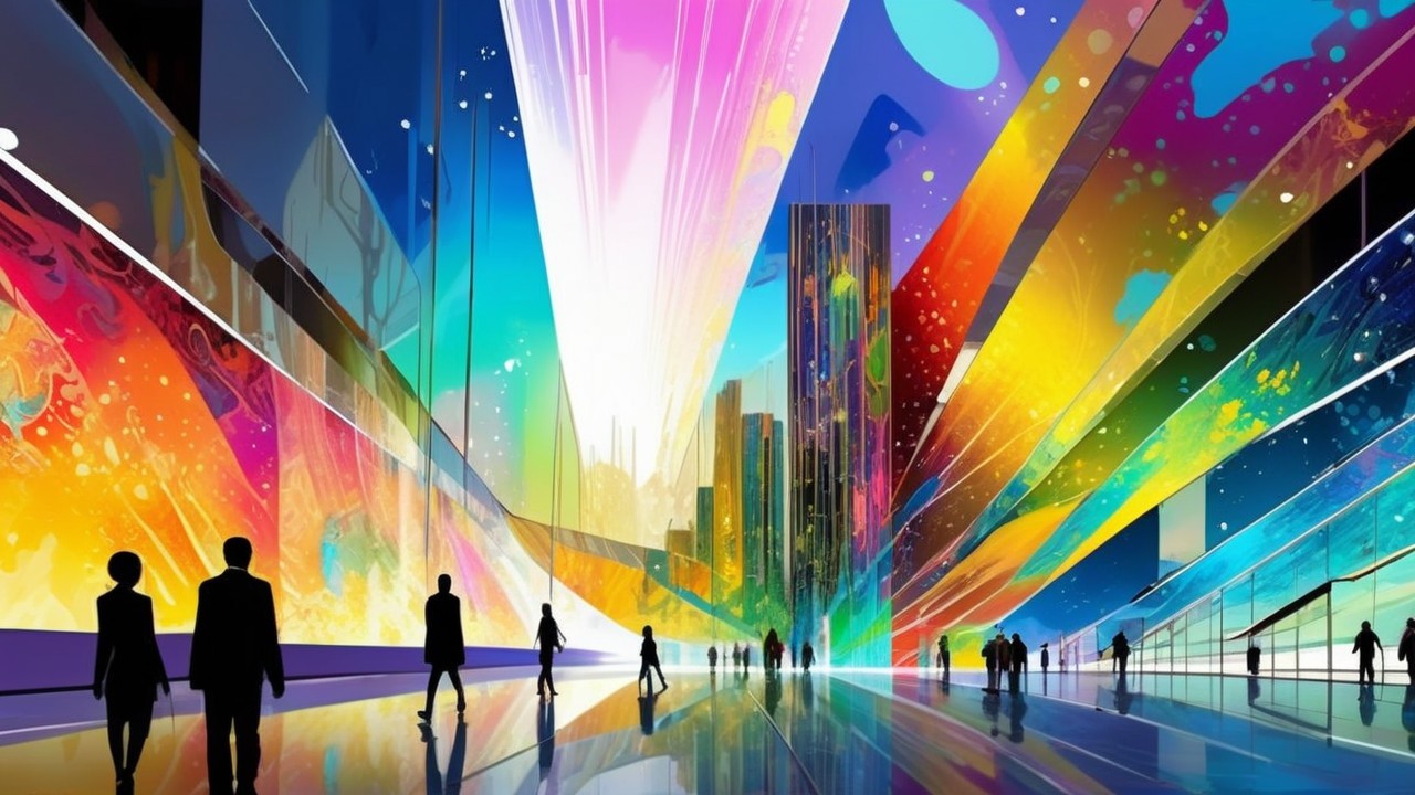 Vibrant Cityscape with Abstract Patterns and Light