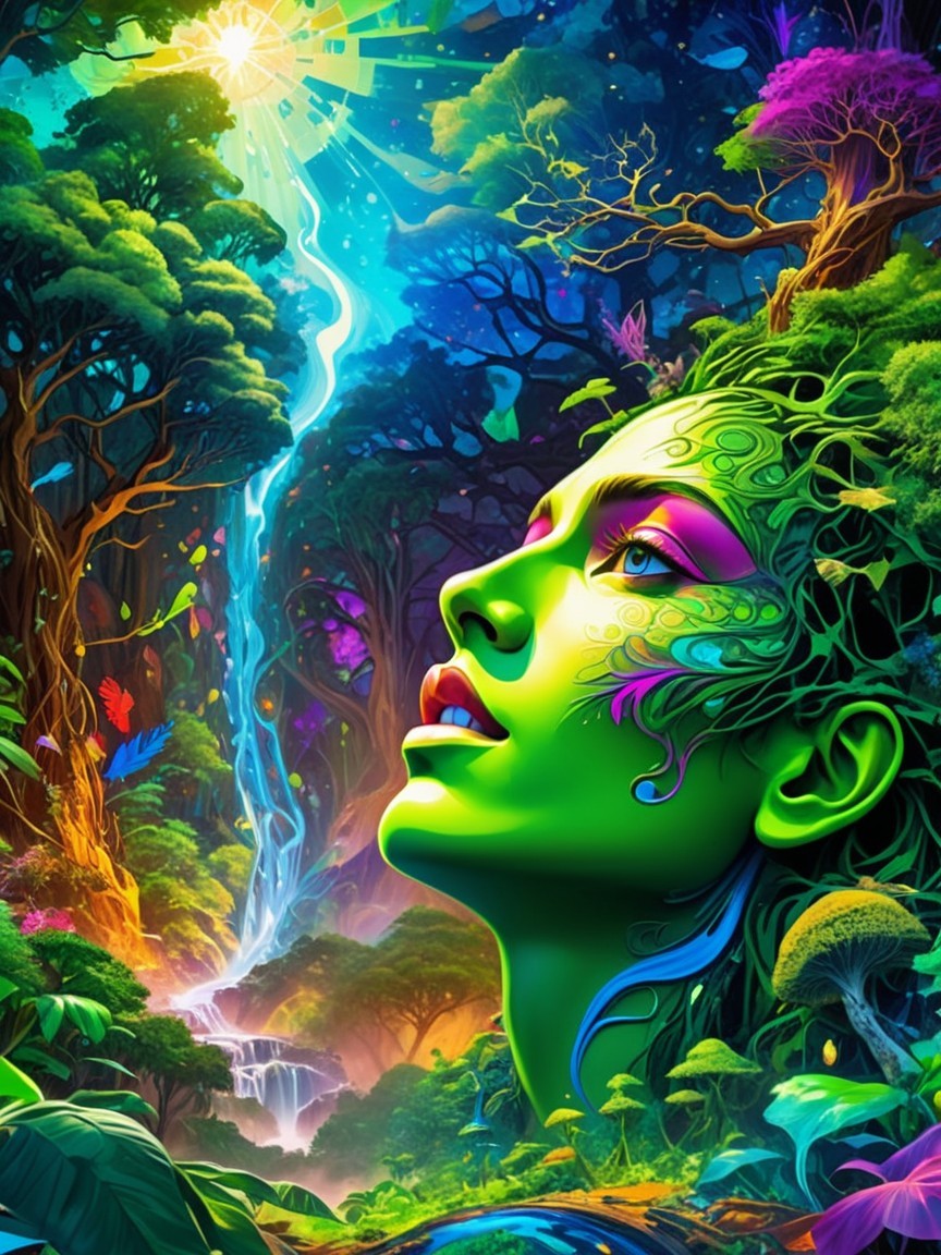 Abstract Nature and Woman's Face in Vibrant Colors