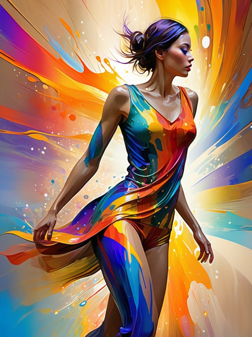 Digital Painting of Dark-Skinned Woman in Colorful Dress