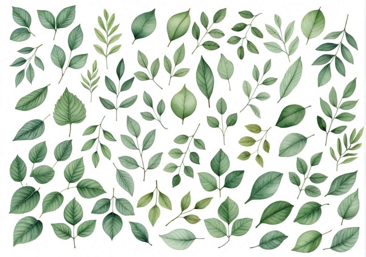 Diverse Collection of Intricately Illustrated Green Leaves