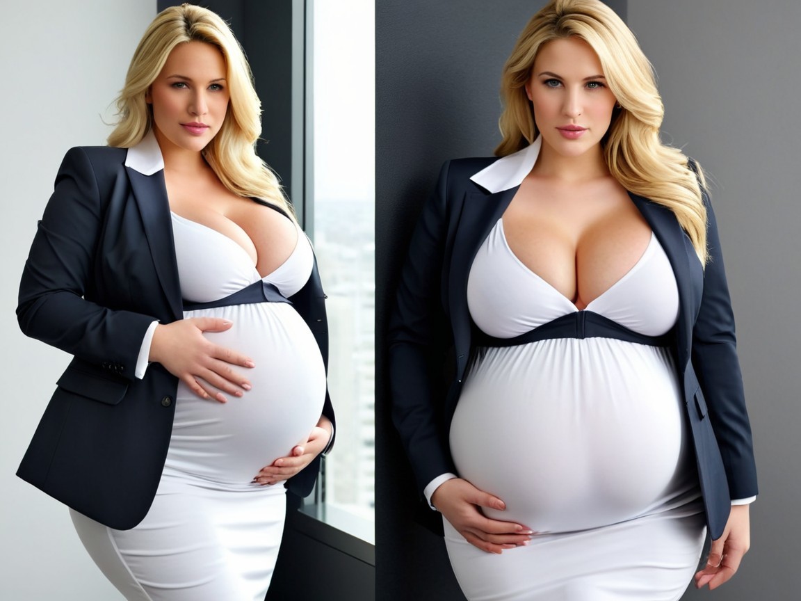 Pregnant Woman in Stylish Outfit with Cityscape Background