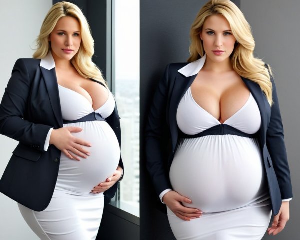 Pregnant Woman in Stylish Outfit with Cityscape Background