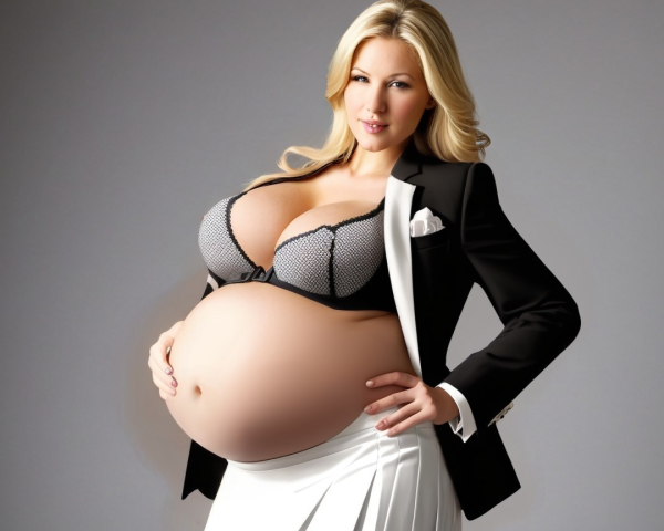 Confident Woman in Tuxedo Jacket and White Skirt
