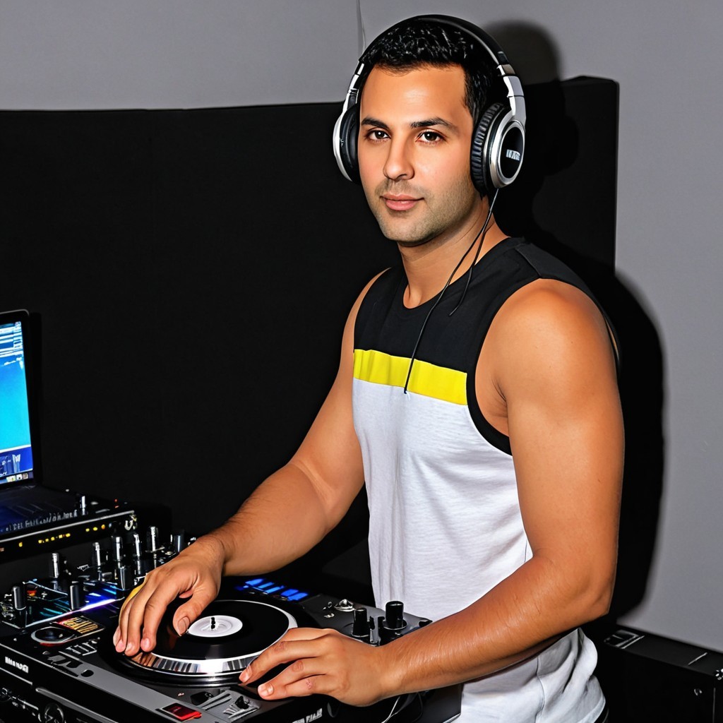 DJ at Modern Turntable Setup with Colorful Display