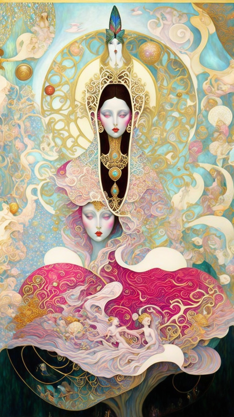 Mystical Artwork with Ethereal Figures and Colors