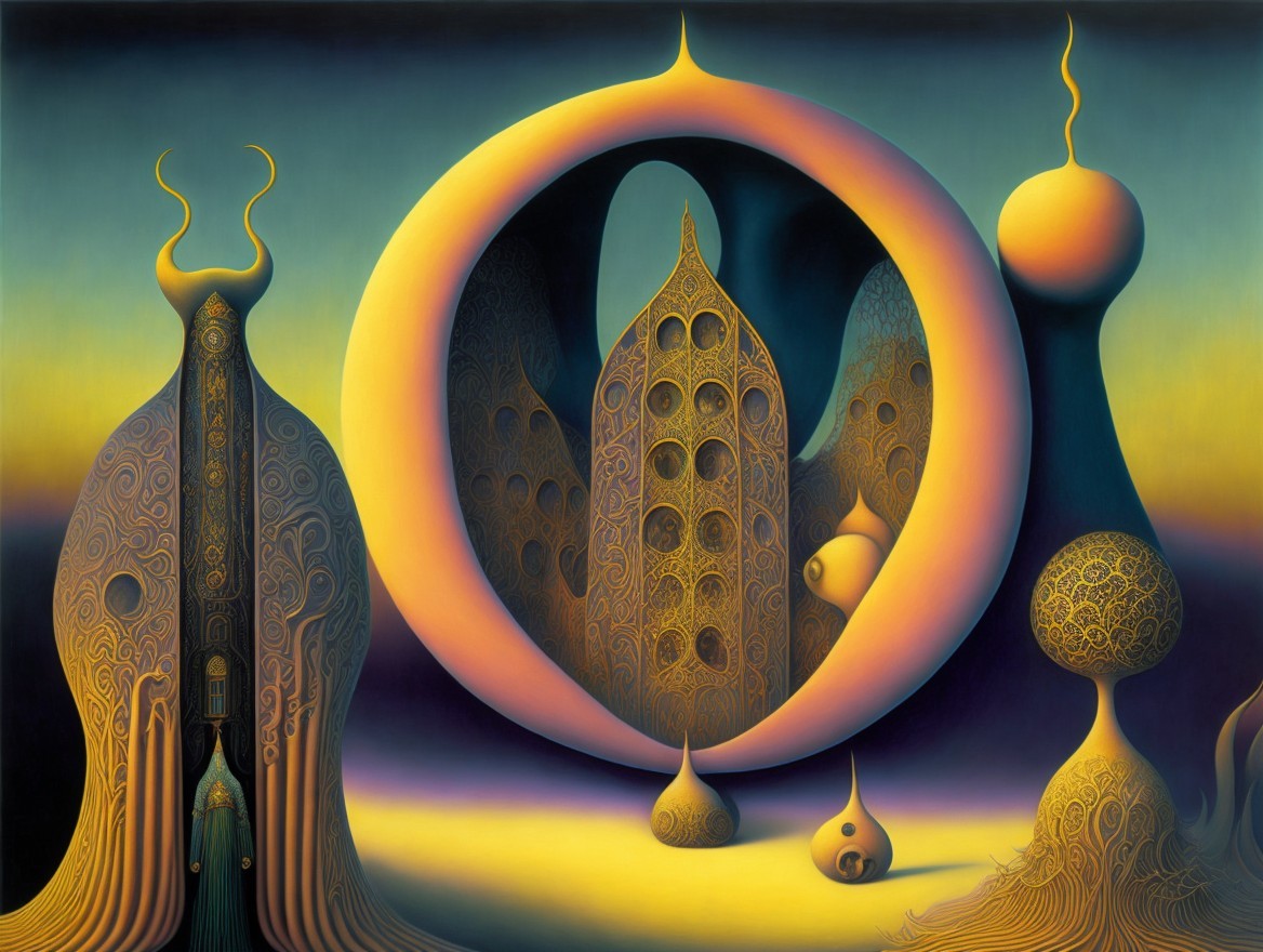 Surreal Landscape with Whimsical Structures and Colors