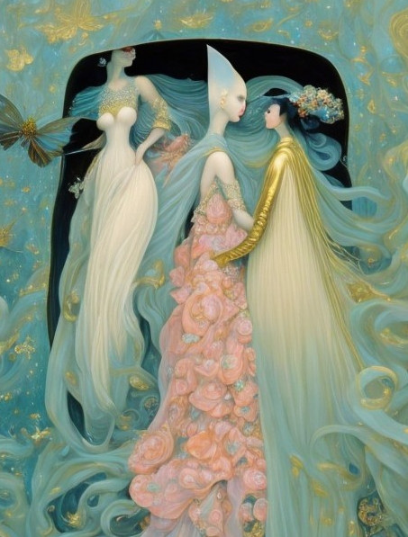 Surreal Scene of Ethereal Women with Butterflies