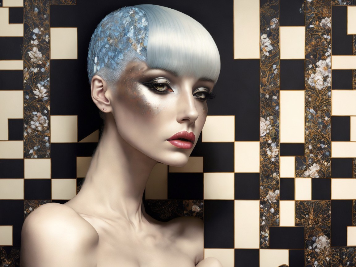 Model with Pearlescent Bob and Dramatic Makeup