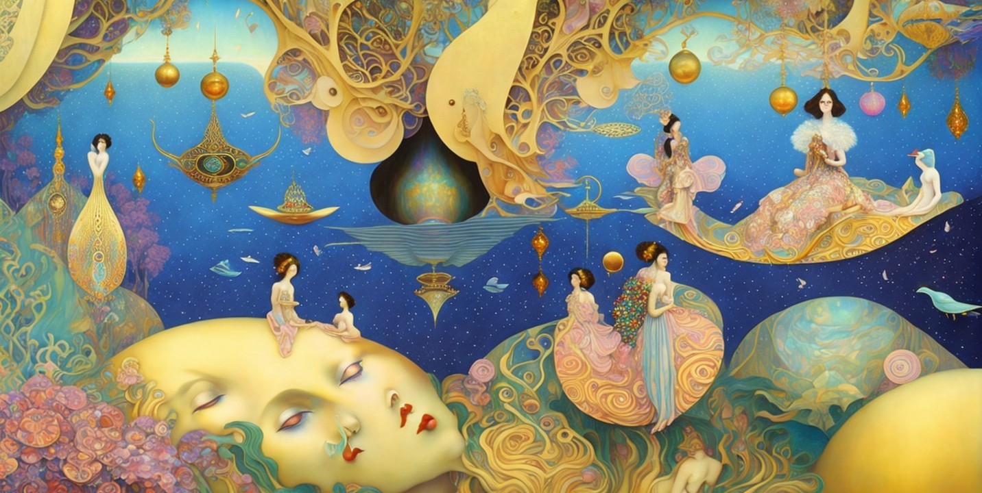 Ethereal Figures in Dreamlike Colorful Landscapes