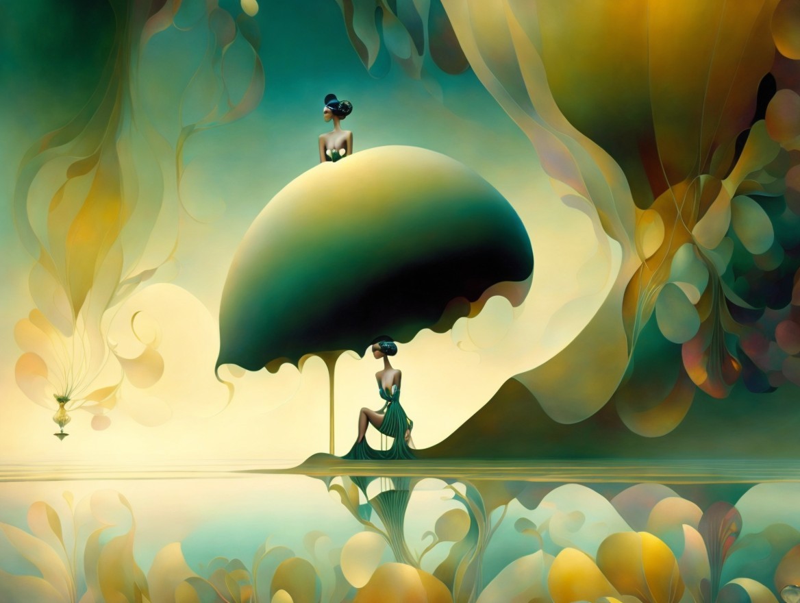 Surreal Landscape with Vibrant Colors and Figures