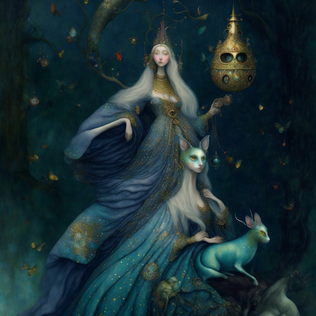 Surrealist Portrait of a Queen, Princess, and Deer