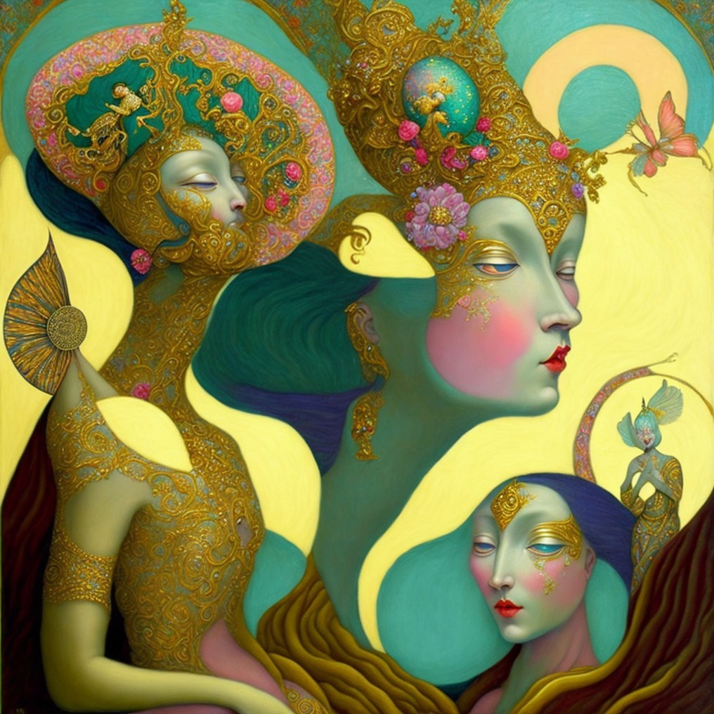 Surreal Composition of Ethereal Figures with Butterflies