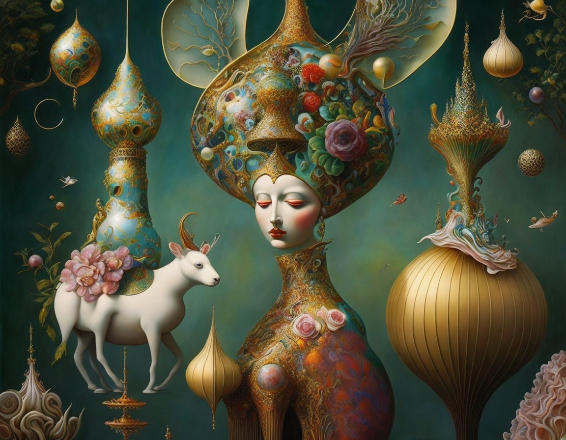 Regal Figure in Surreal Whimsical Landscape