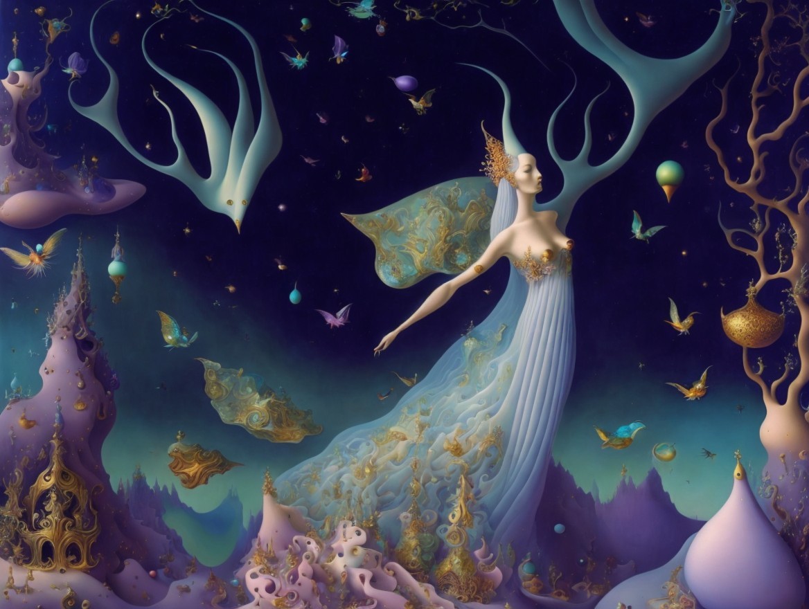 Surreal Twilight Landscape with Ethereal Elements