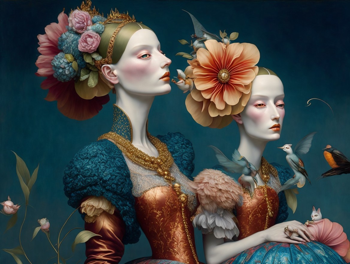 Ethereal Figures in Colorful Historical Fashion
