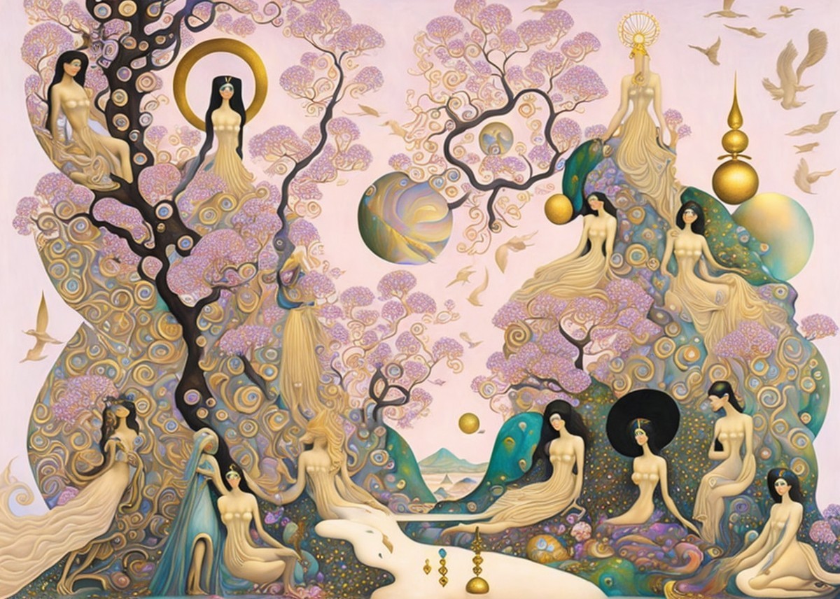 Surreal Artwork of Ethereal Women and Celestial Elements