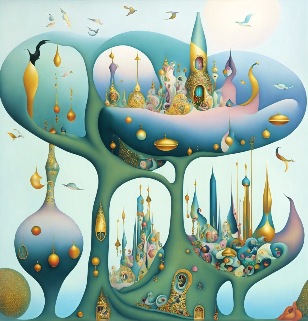 Surreal Artwork with Organic Forms and Dreamlike Colors