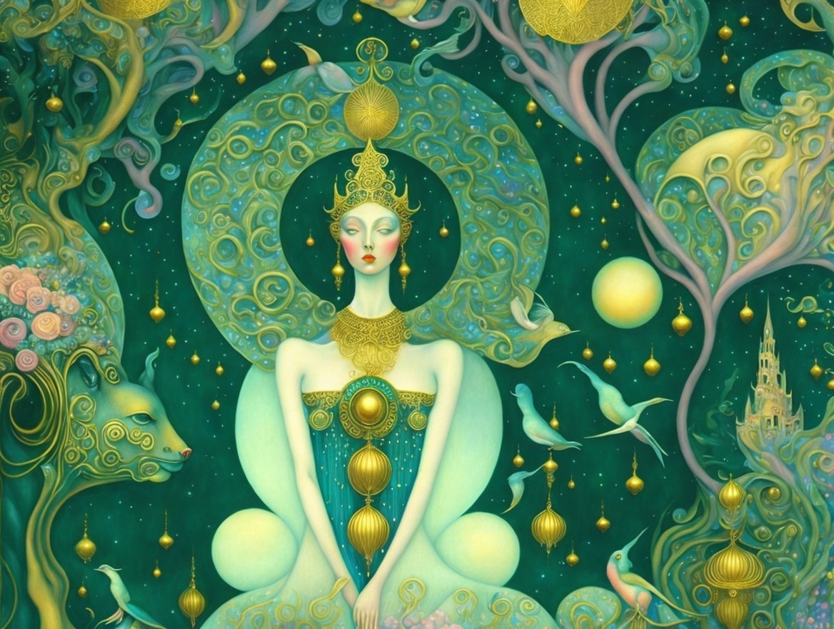 Ethereal Figure in Fantastical Landscape with Jewelry