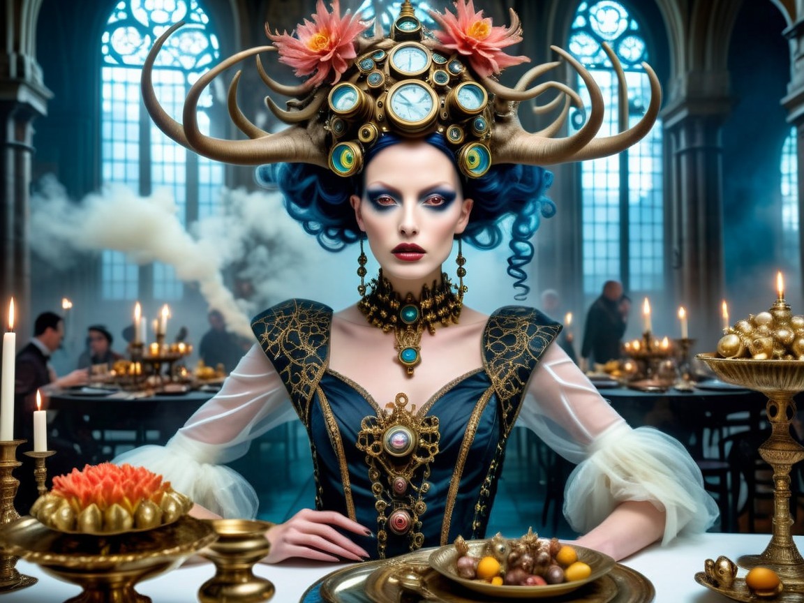 Lavish Banquet with Royal Figure and Elaborate Decor