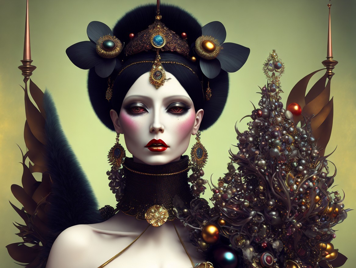 Elaborate Jewelry and Headdress with Fantastical Tree