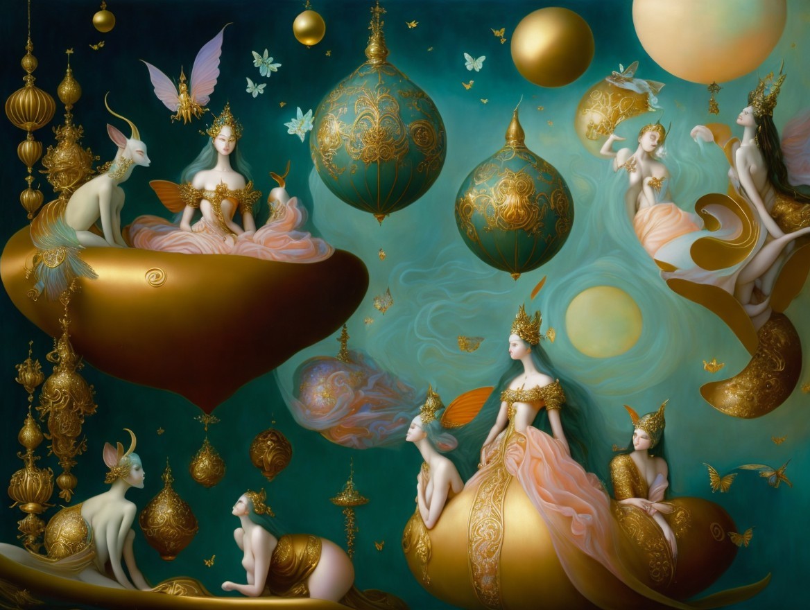 Surreal Dreamlike Scene with Ethereal Figures and Creatures