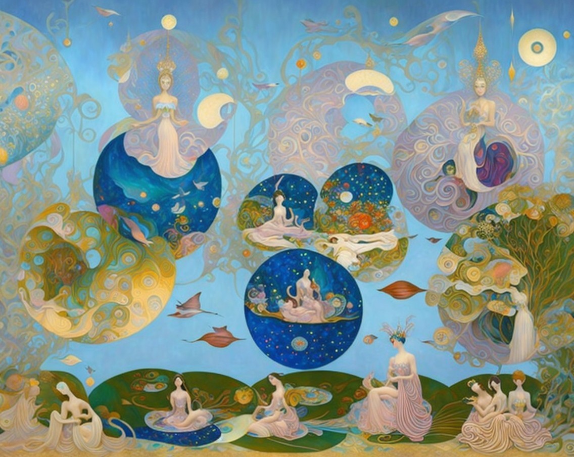 Vibrant Dreamlike Composition with Ethereal Figures