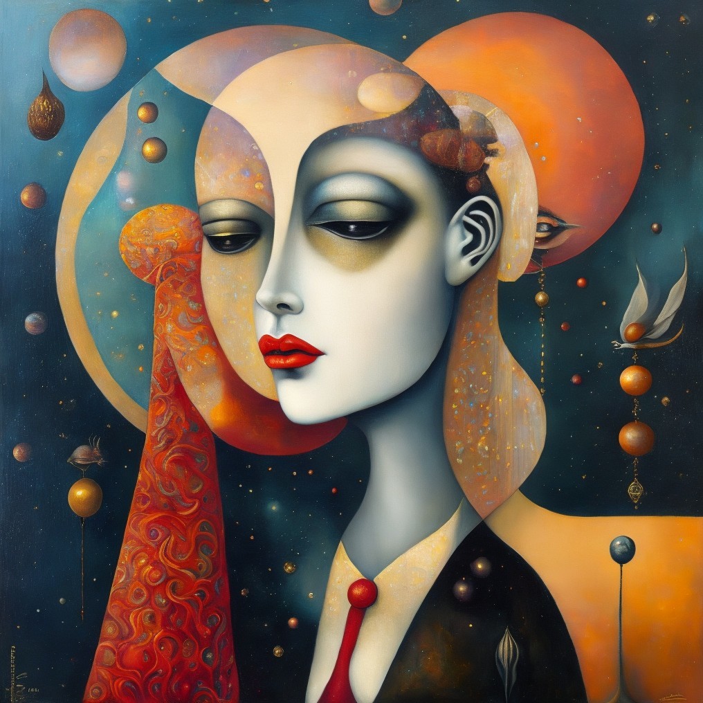 Surreal Portrait of a Woman with Celestial Elements