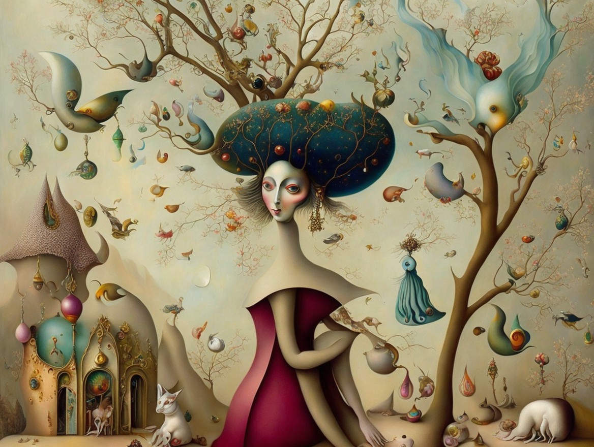 Surreal Scene of Ethereal Woman in Dreamlike Landscape