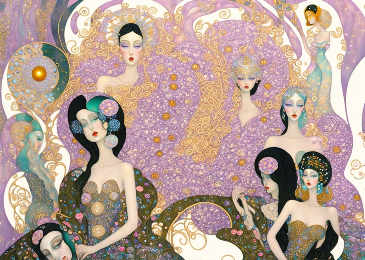 Dreamlike Artwork of Ethereal Women in Gowns