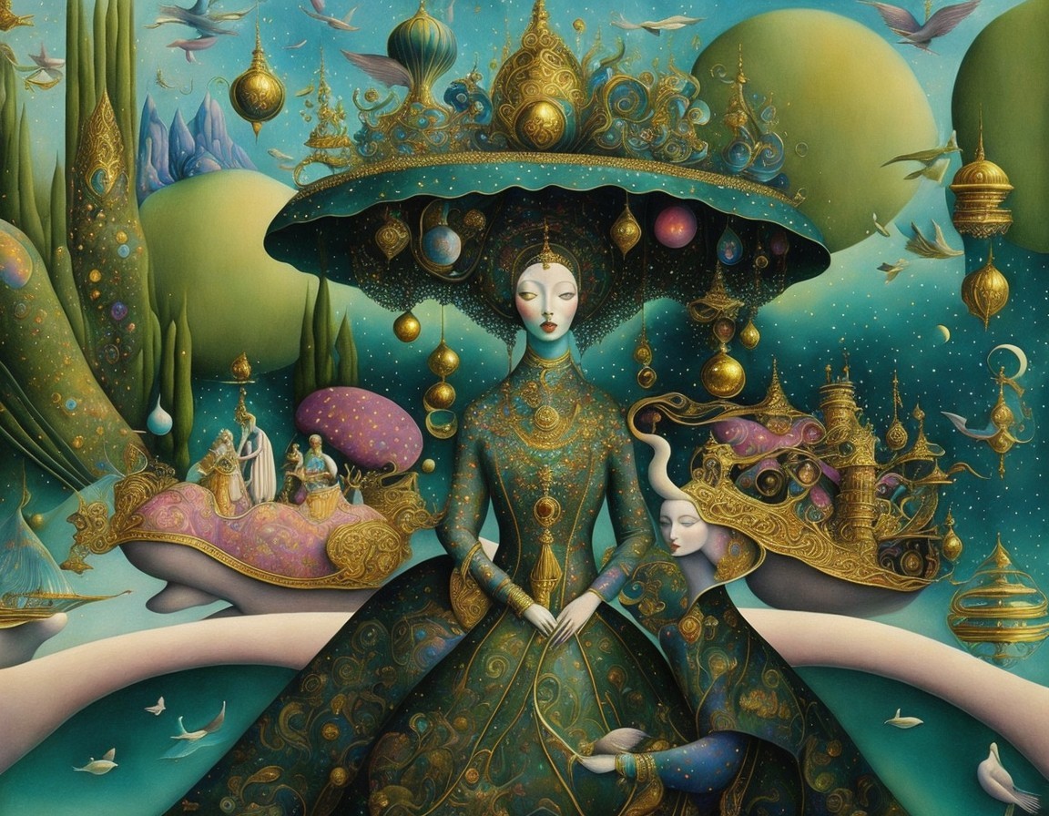 Surreal Scene with Majestic Figure in Vibrant Colors