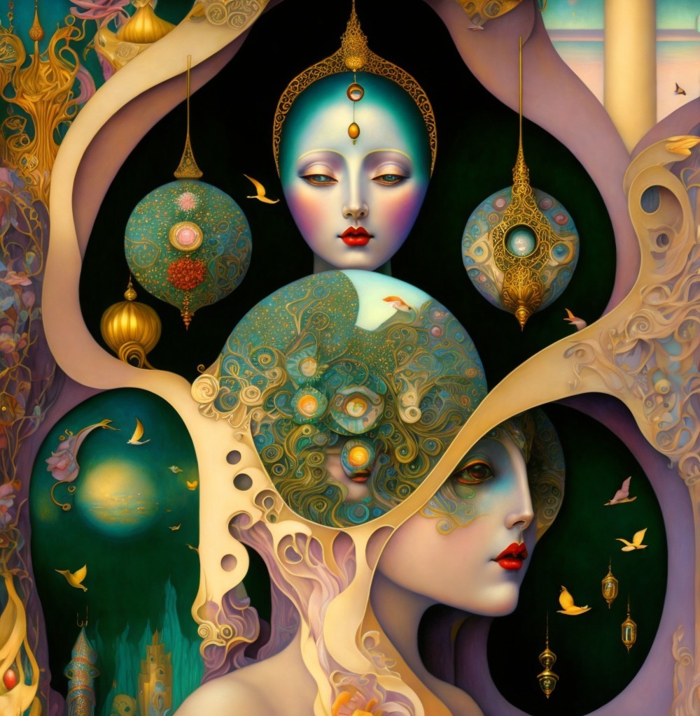 Surreal Dreamlike Composition with Ethereal Figures