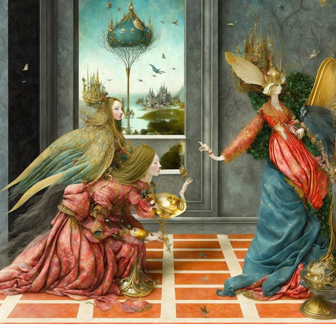 Rococo Style Scene with Ethereal Women and Landscape