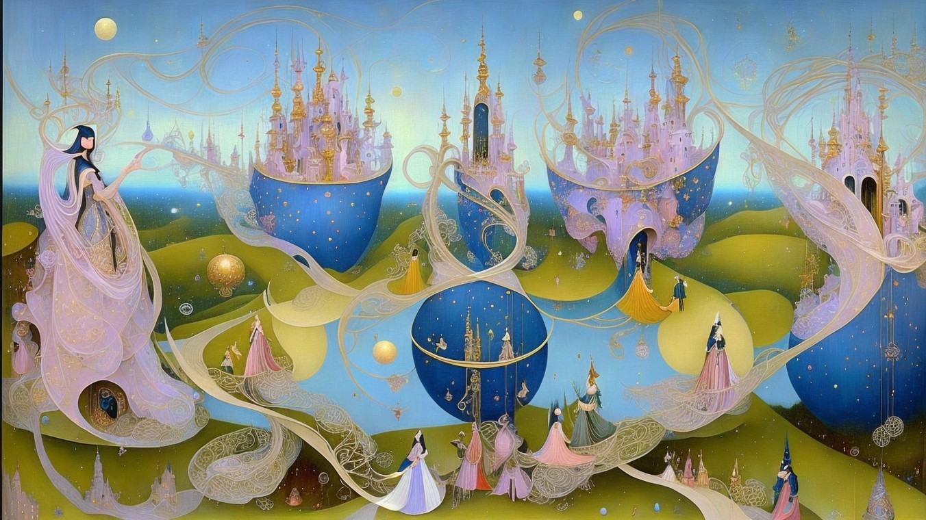 Ethereal Castles in a Dreamlike Fantasy Landscape