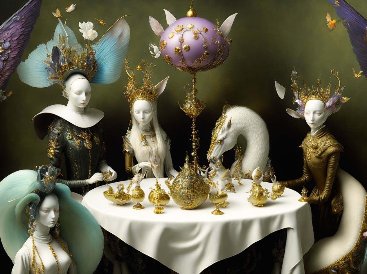 Whimsical Gathering of Ethereal Figures and Decor