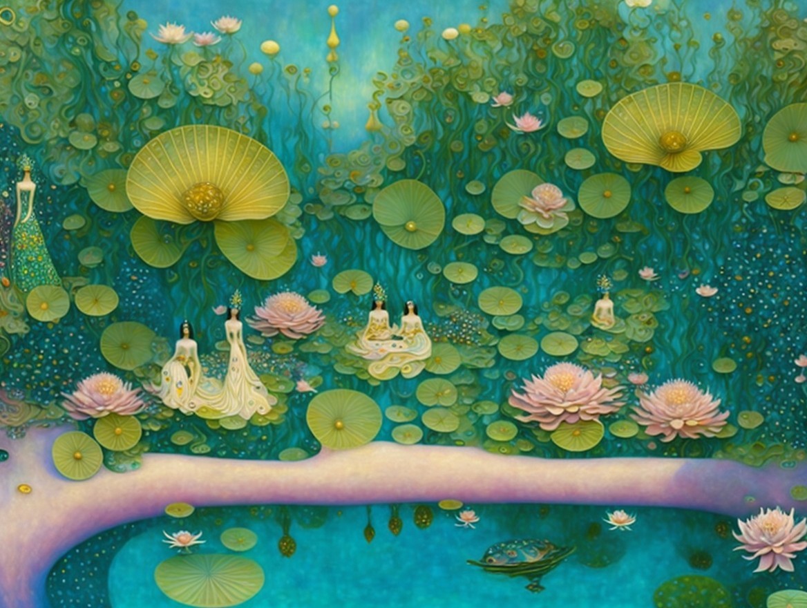 Tranquil Dreamlike Landscape with Ethereal Figures
