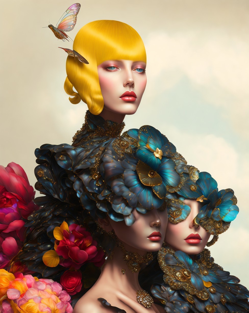 Artistic Display of Mannequins with Floral Elements