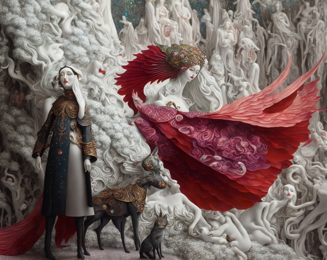 Fantastical Scene with Ethereal Figures and Animals