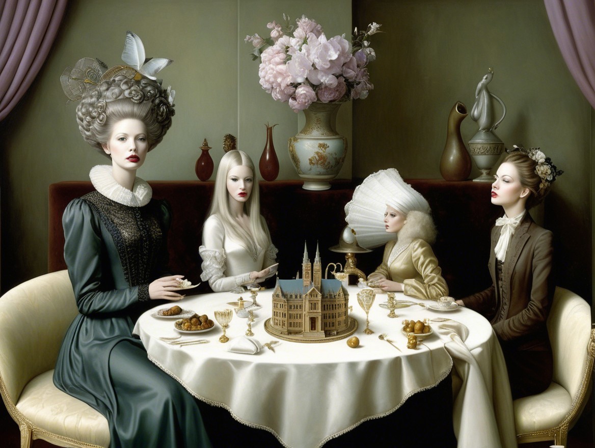 Elegant Gathering of Women at a Lavish Table Setting
