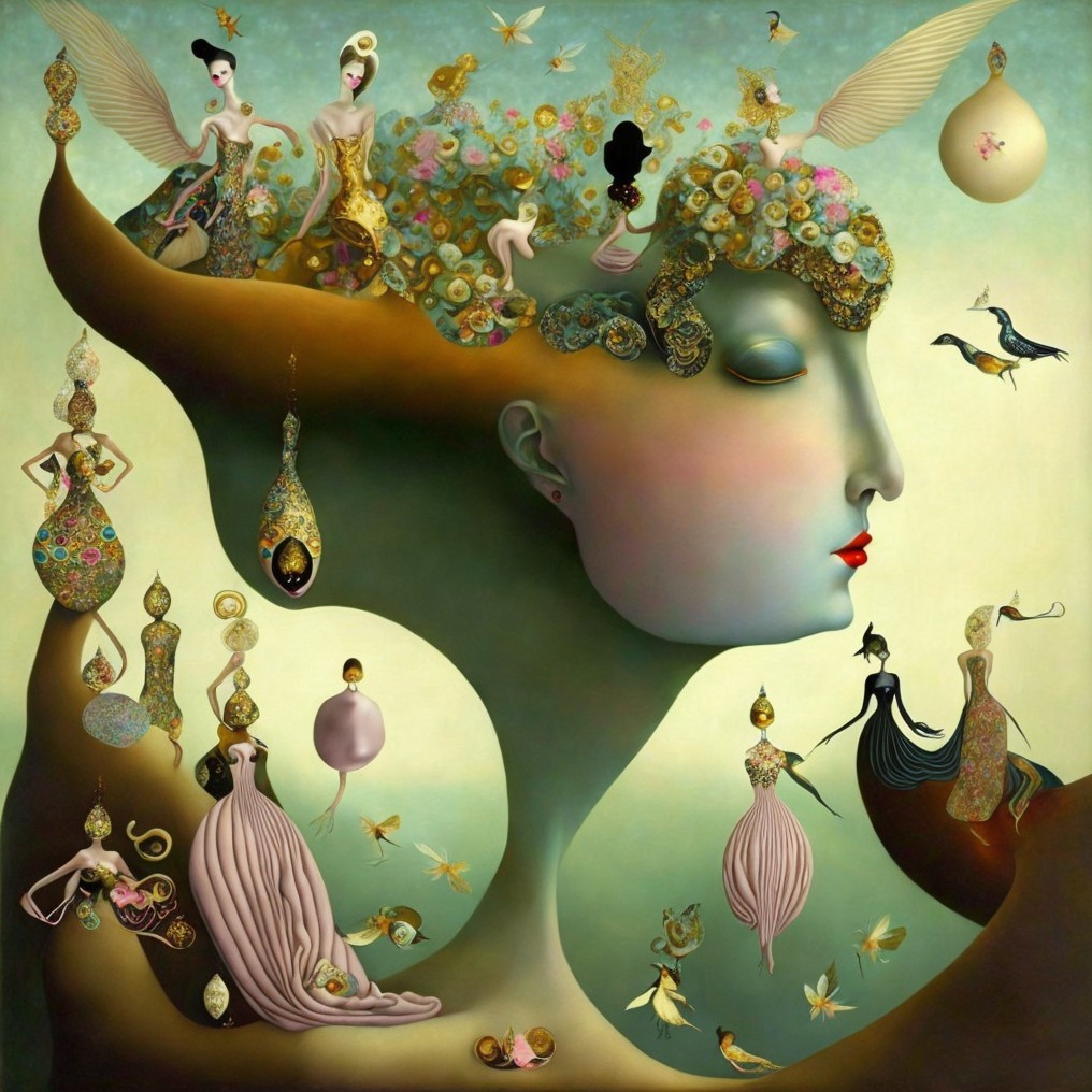 Surreal Dreamlike Landscape with Stylized Head