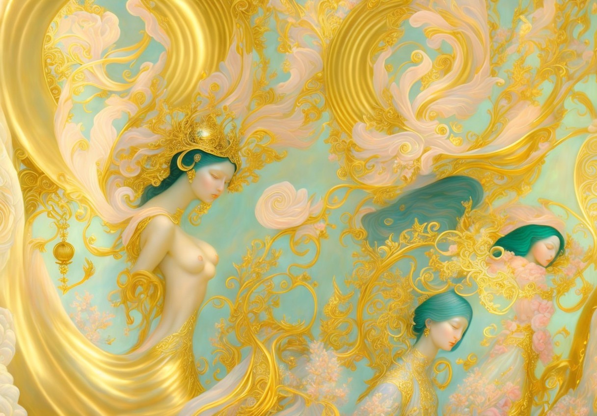 Surreal Composition of Ethereal Women in Pastels