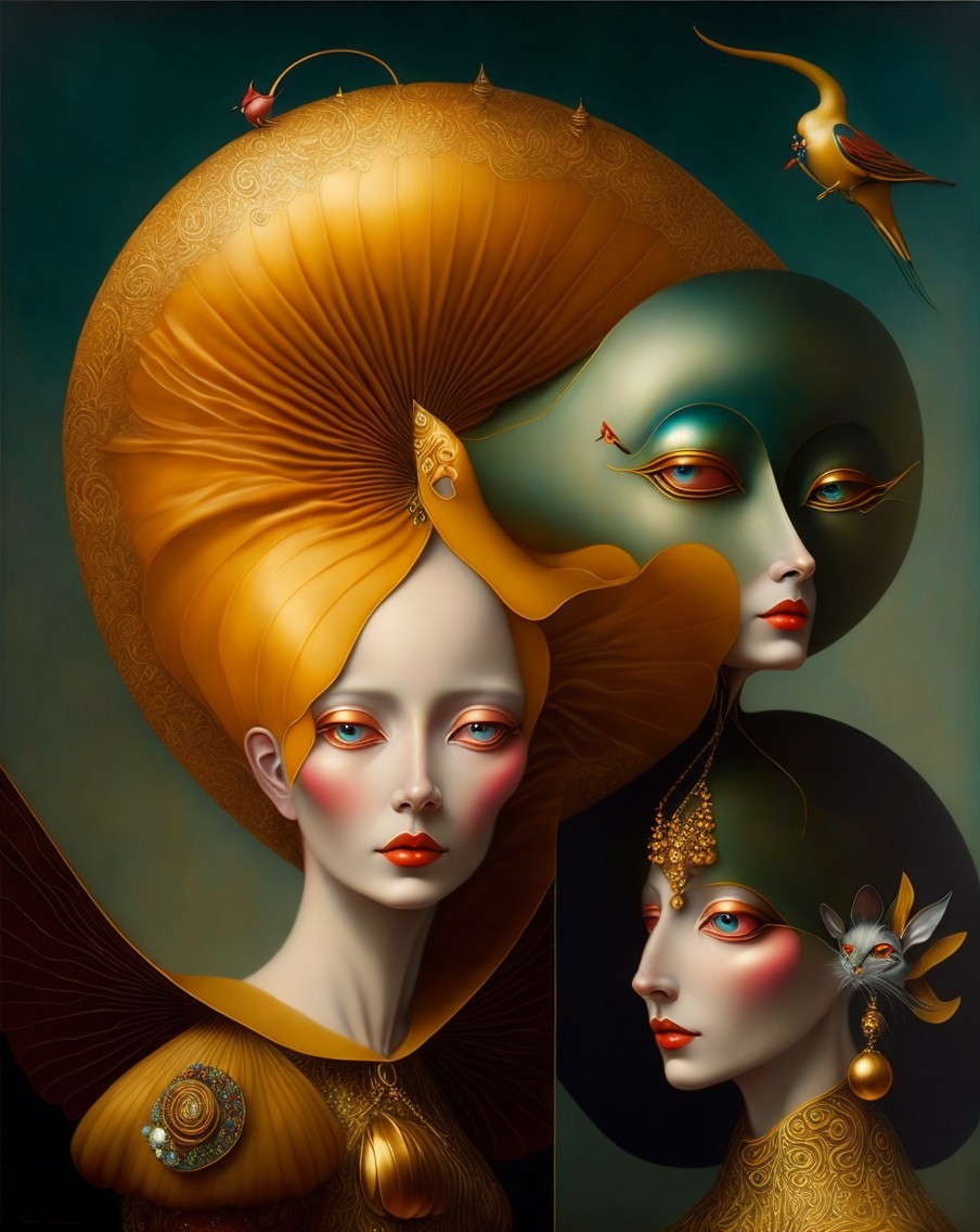 Three Ethereal Female Figures in Dreamlike Artwork
