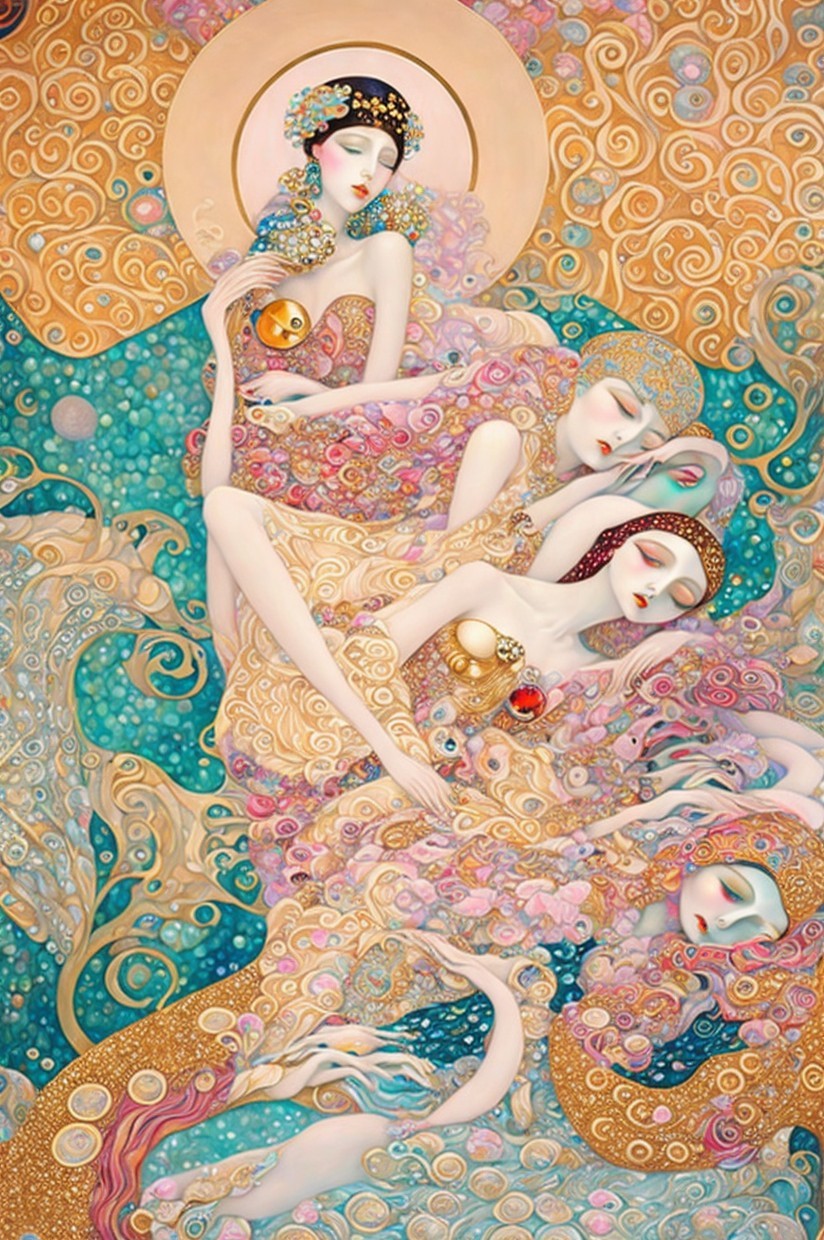 Ethereal Figures with Floral Designs in Soft Hues