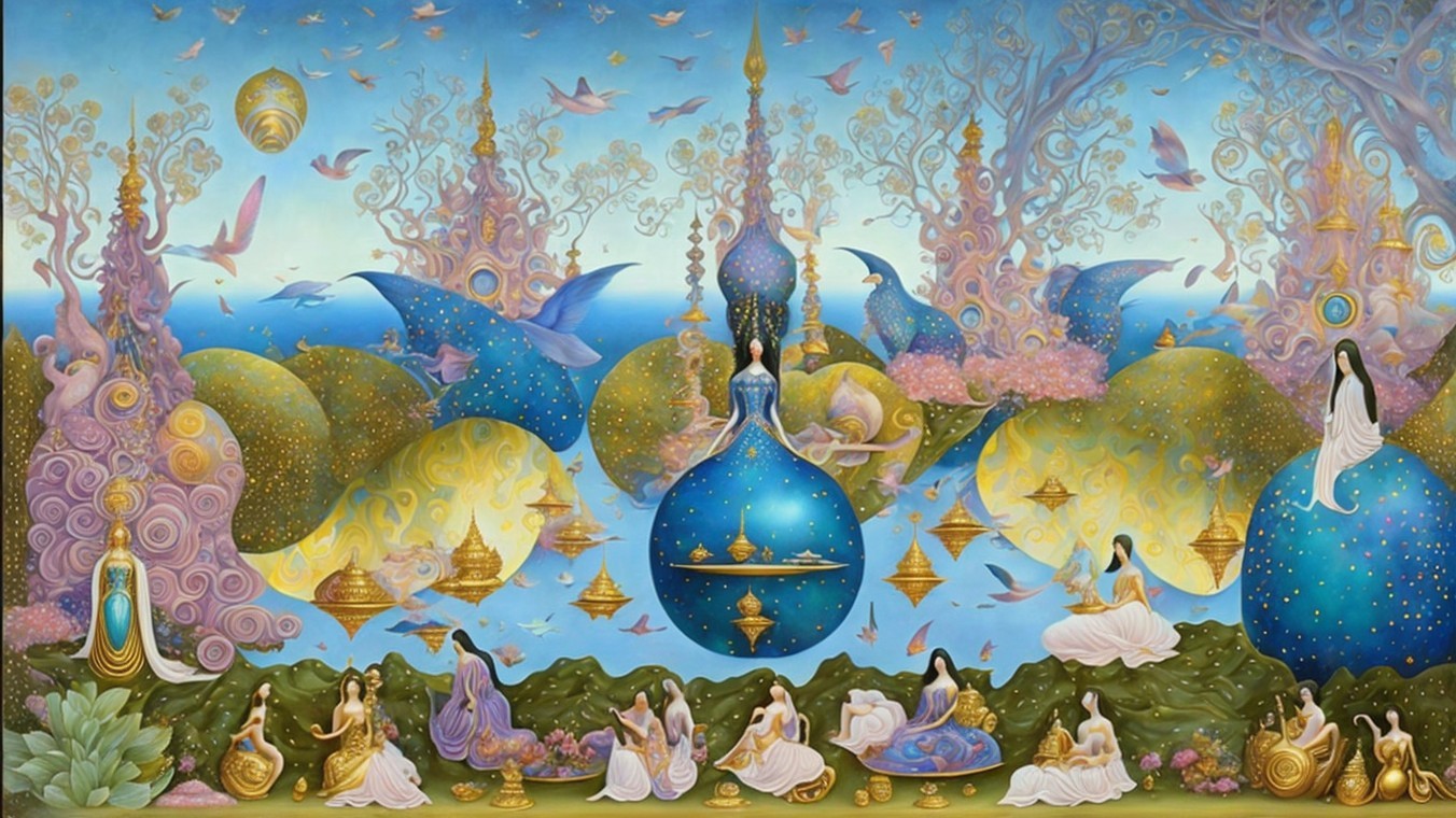 Surreal Landscape with Fantastical Elements and Figures
