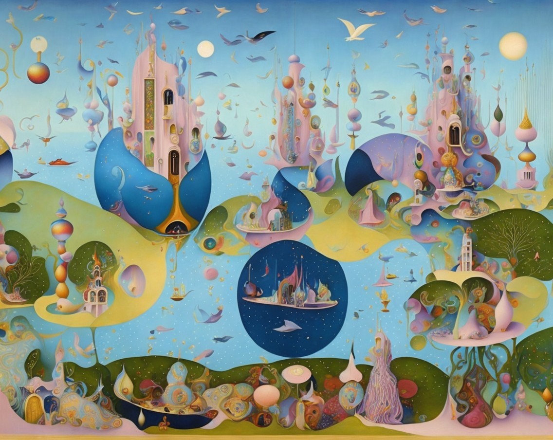 Colorful Ethereal Landscape with Whimsical Towers