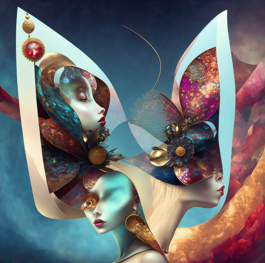 Elegant Faces with Ornate Butterfly Wing Headpieces