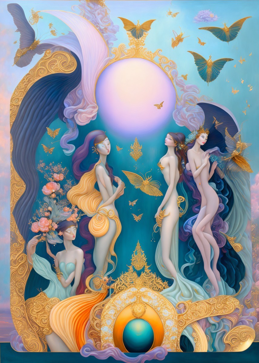Ethereal women embodying nature with vibrant colors